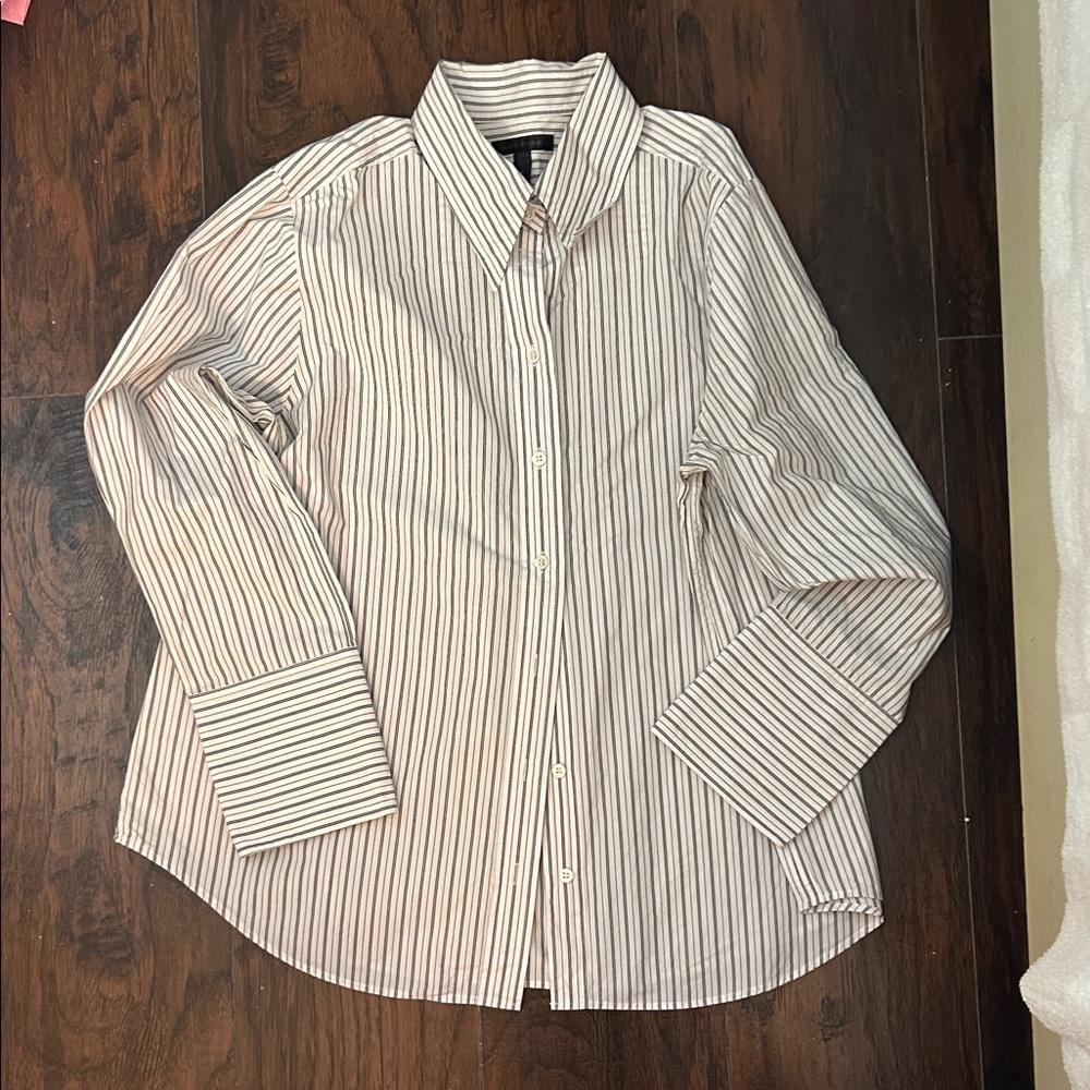 Banana Republic Striped Button Down Shirt - White and Brown